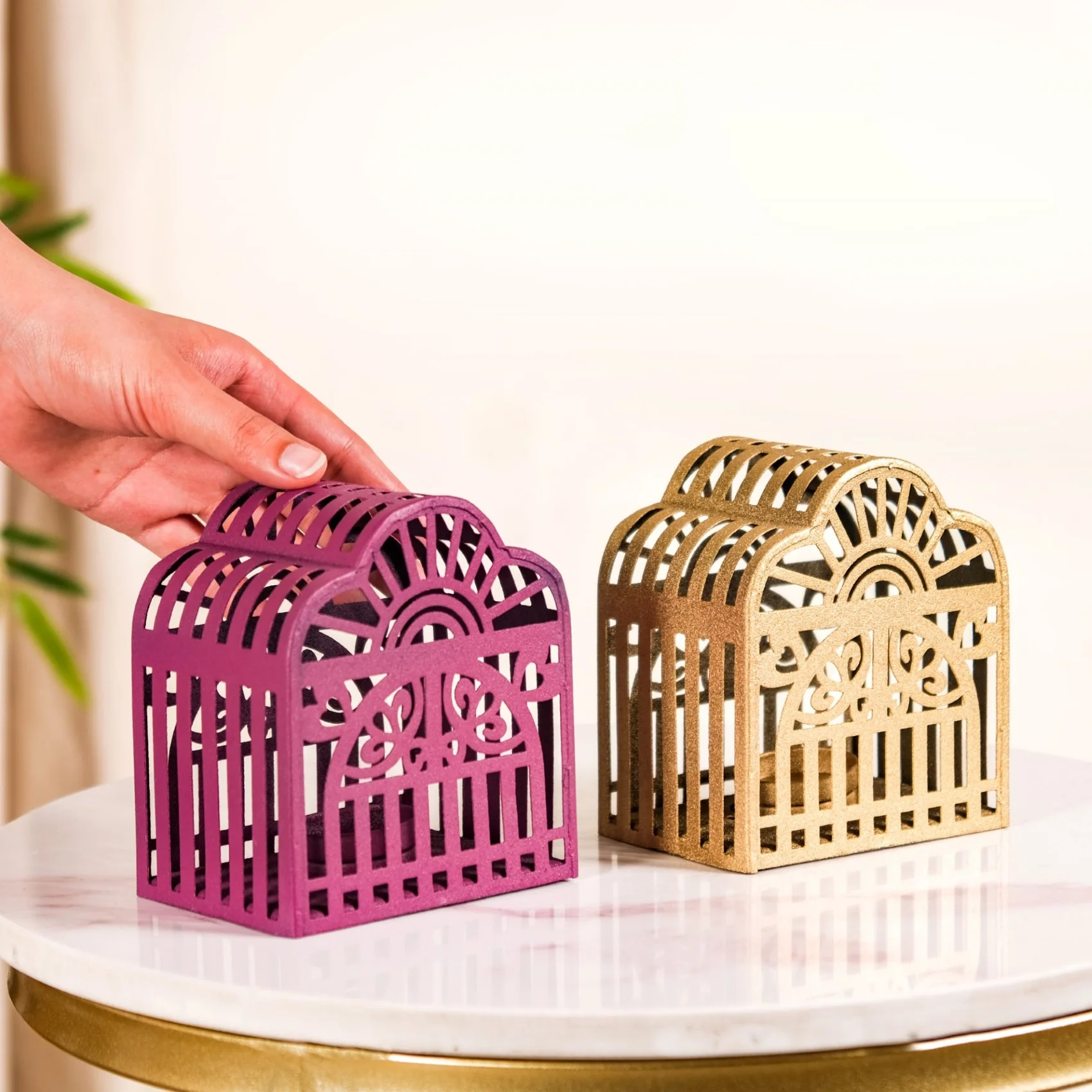 Set Of 2 Festive Charm Lanterns With Metal Cutwork - Image 3