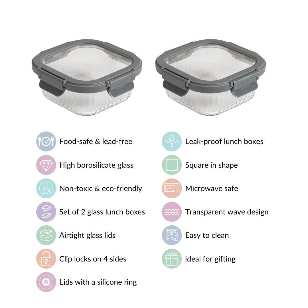 Set Of 2 Fluted Glass Container With Airtight Lid 500ml - Image 5