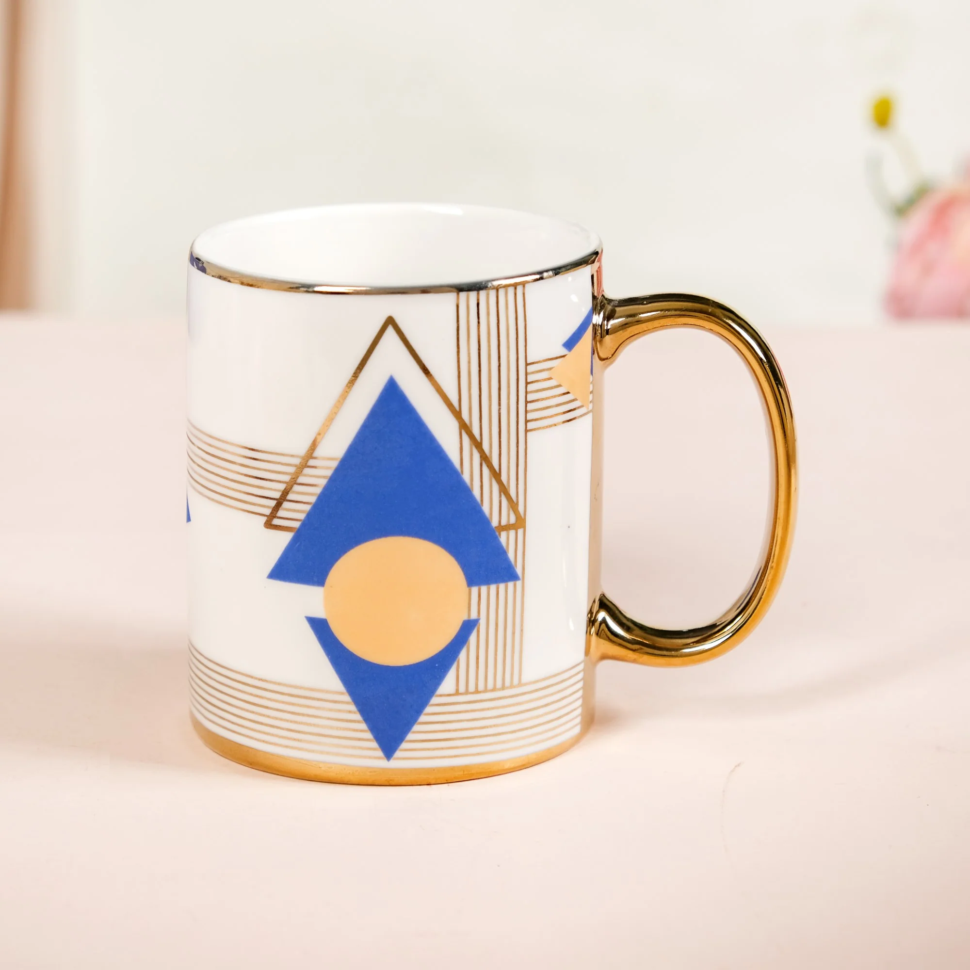 Set Of 2 Geometric Blue Gold Mugs With Gift Box 350ml - Image 8