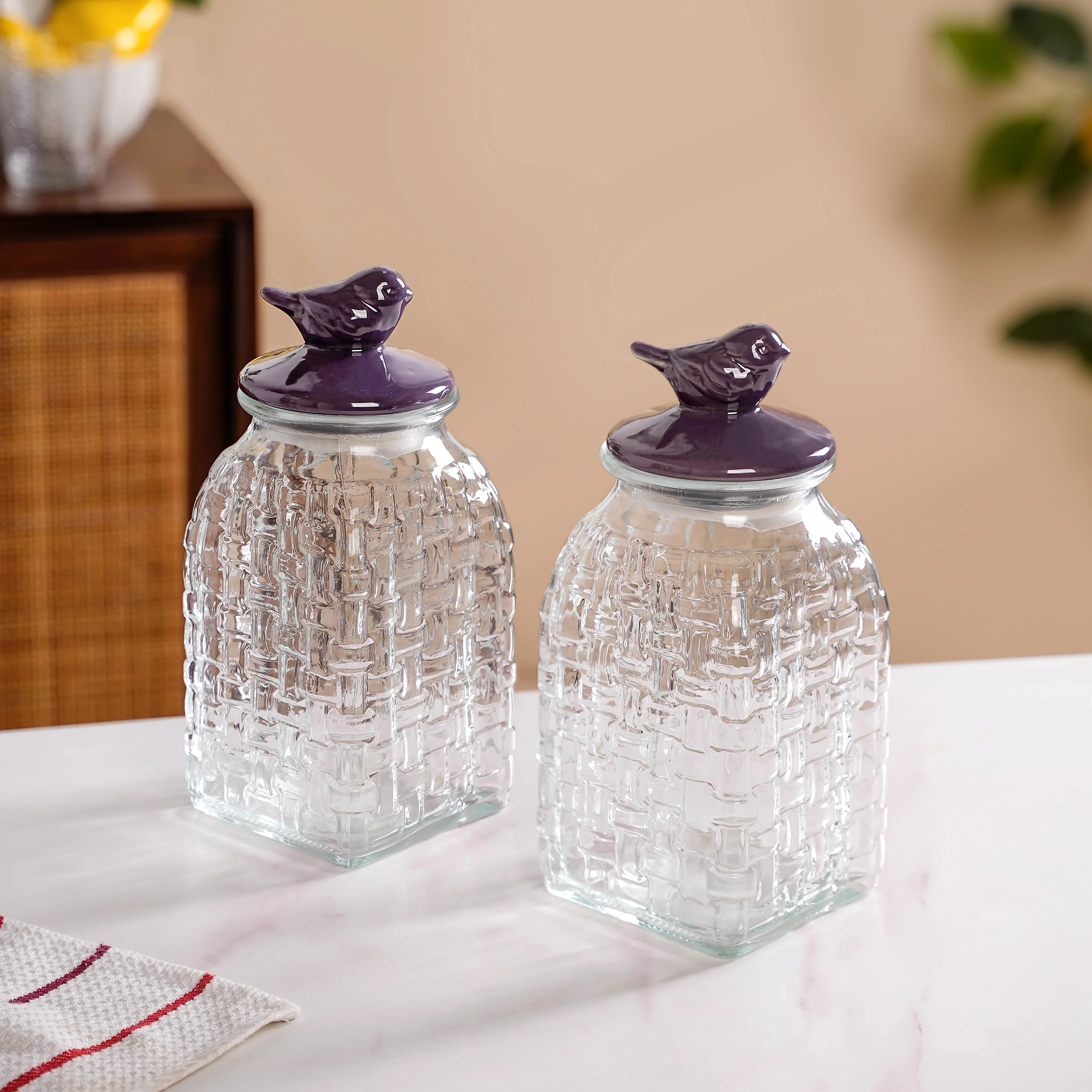 Set Of 2 Glass Storage Container with Ceramic Bird Lid 1500ml - Image 2