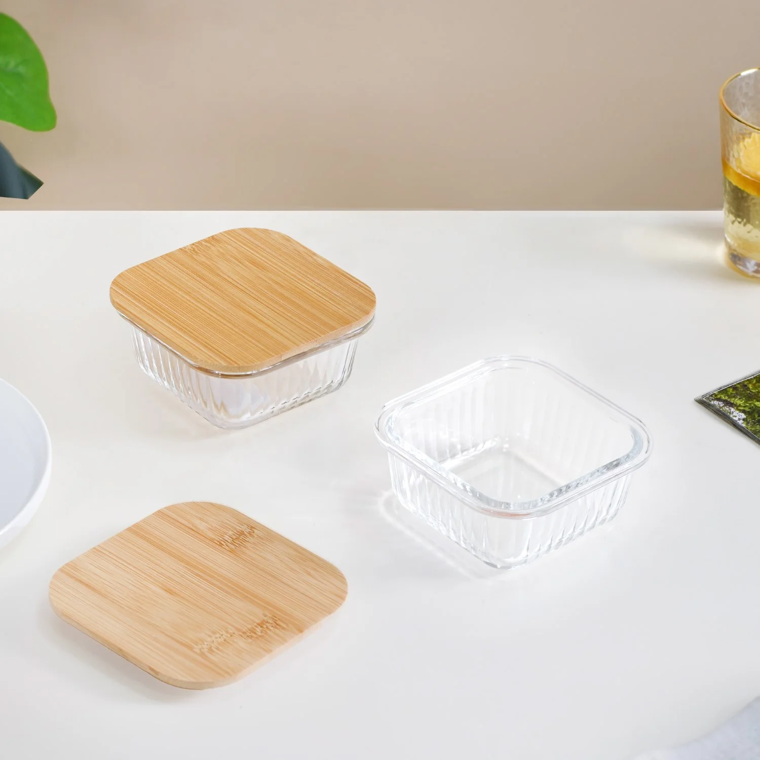 Set Of 2 Glass Tiffin Box With Bamboo Lid 300ml - Image 6