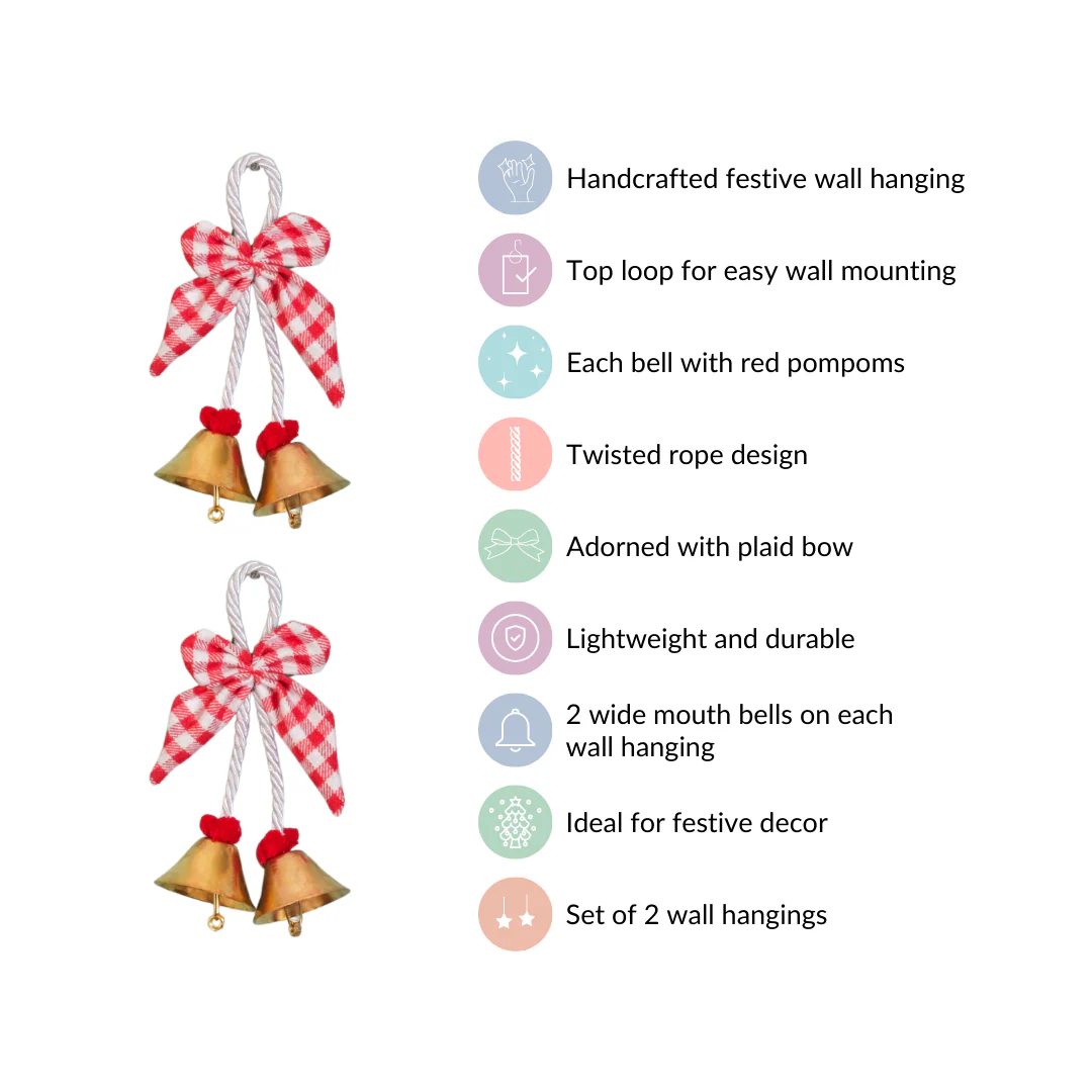 Set Of 2 Golden Bell Wall Hanging With Bow - Image 4