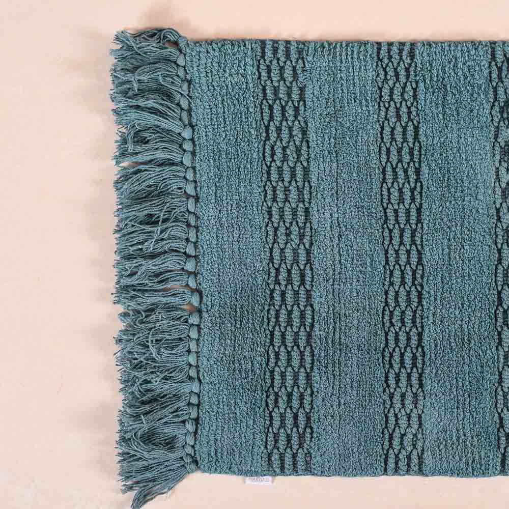Set Of 2 Handwoven Ribbed Twill Plush Cotton Door Mats Blue 31x17 Inch - Image 7