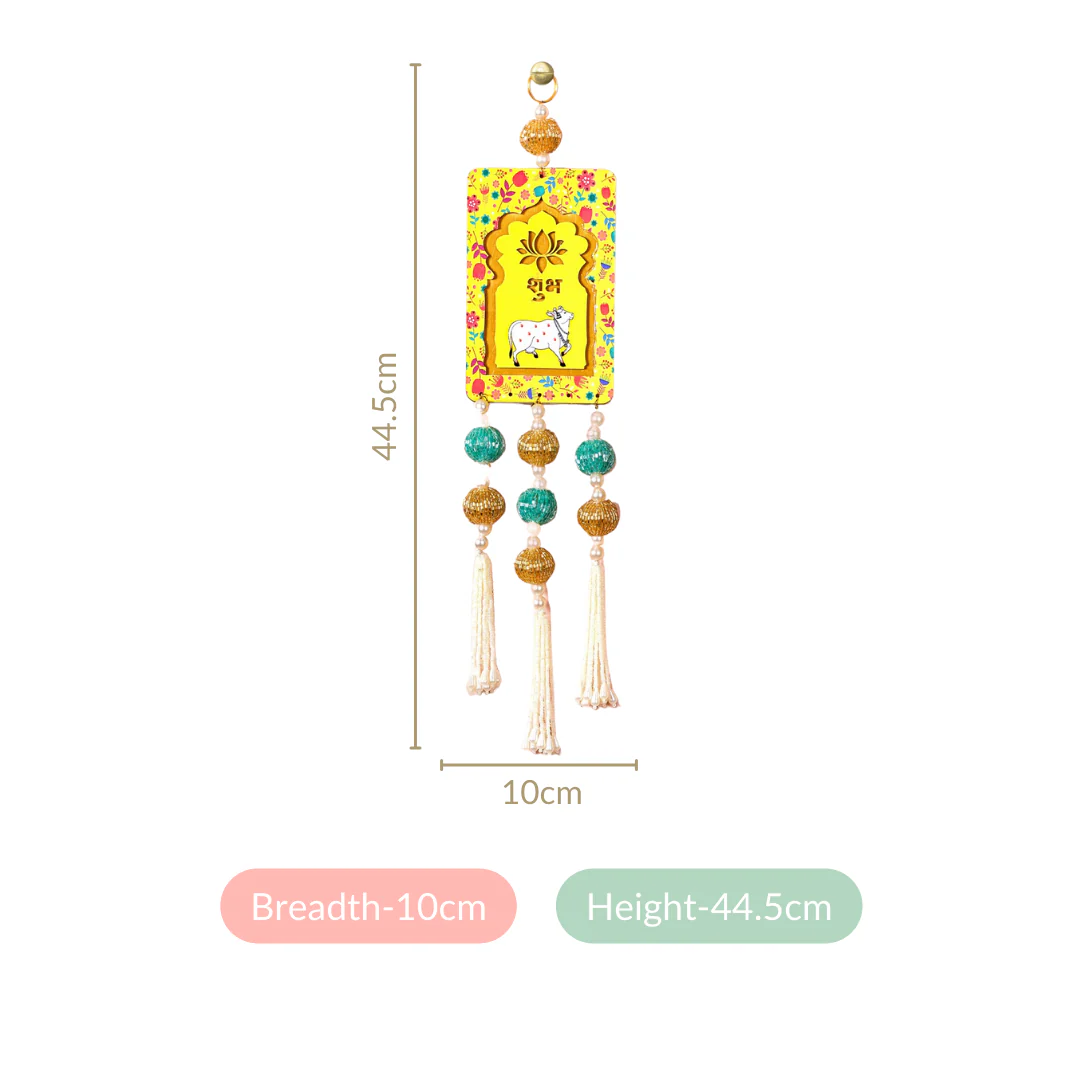 Set Of 2 Kamdhenu Pichwai Wall Decor With Tassels - Image 4