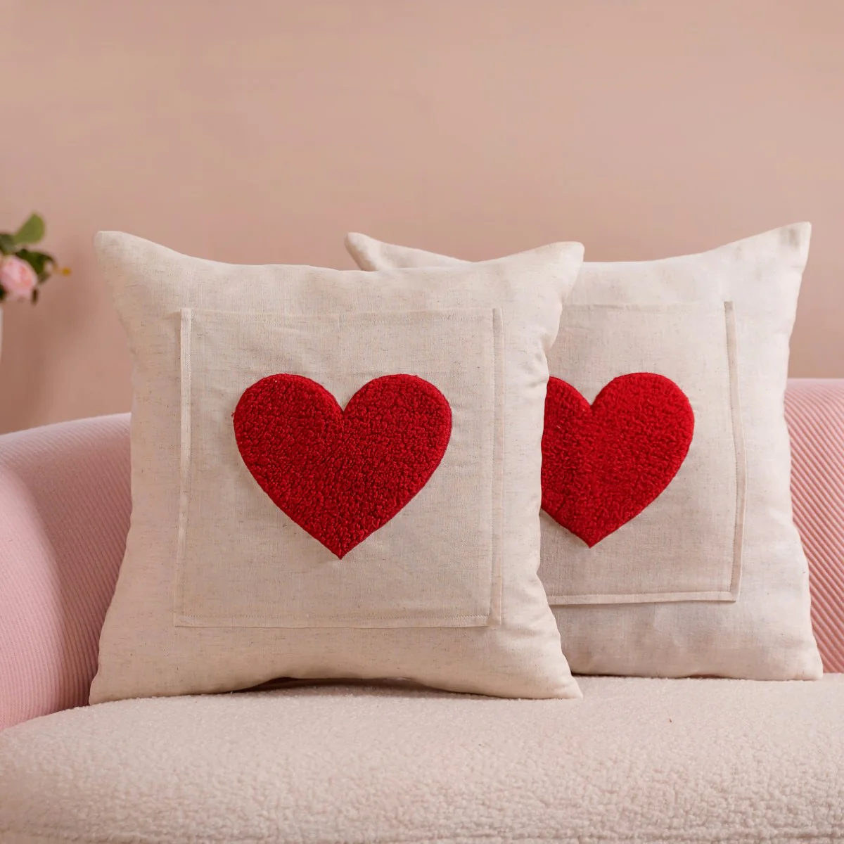 Set Of 2 Love Heart Linen Cushion Cover With Pocket 16x16 Inch - Image 2