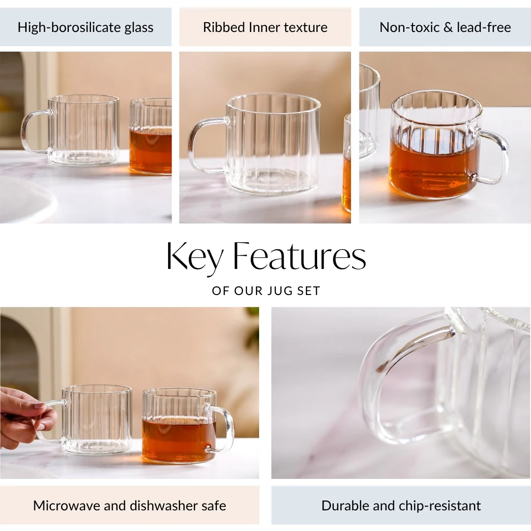 Set Of 2 Premium Borosilicate Ribbed Cups 300ml - Image 4