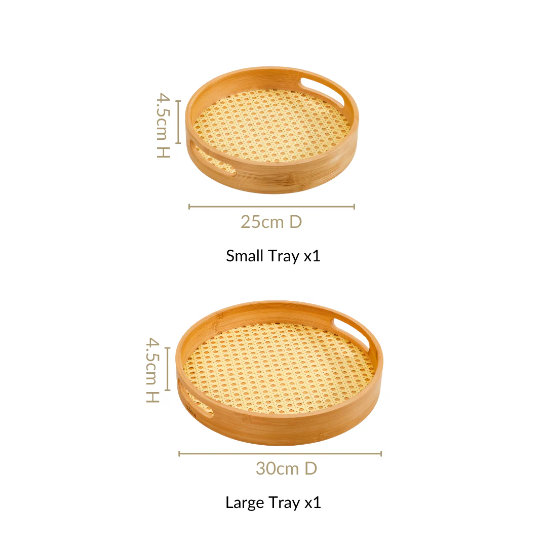Set Of 2 Rattan Weave Round Wooden Trays - Image 4