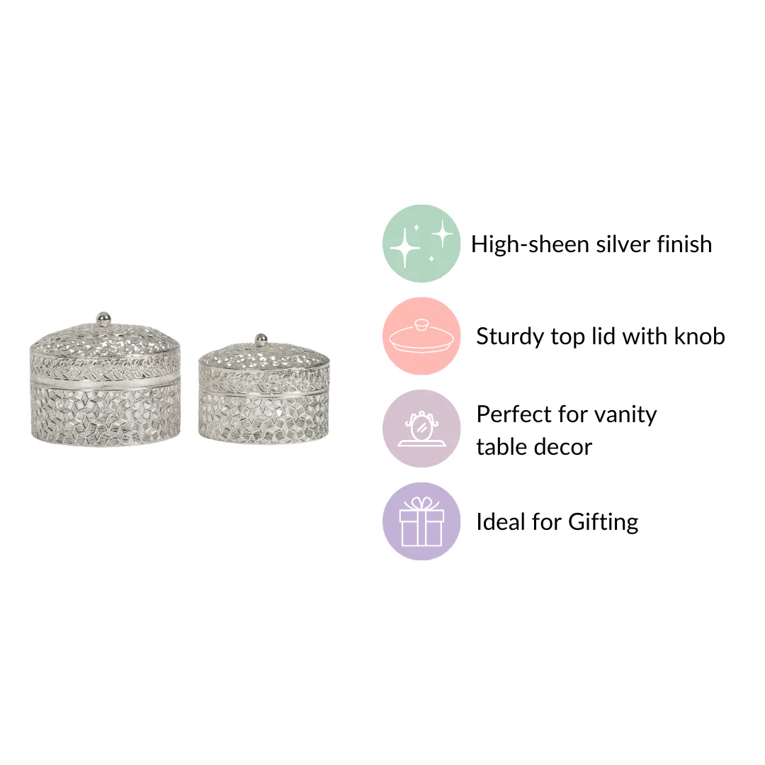 Set Of 2 Round Gift Box Silver - Image 7