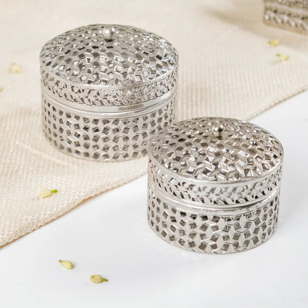 Set Of 2 Round Gift Box Silver - Image 9