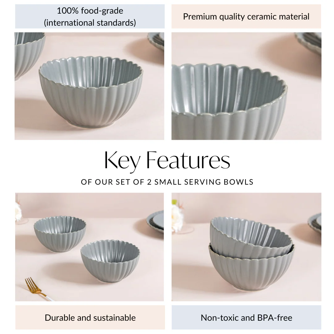 Set Of 2 Scallop Serving Bowls Small Grey 800ml - Image 4