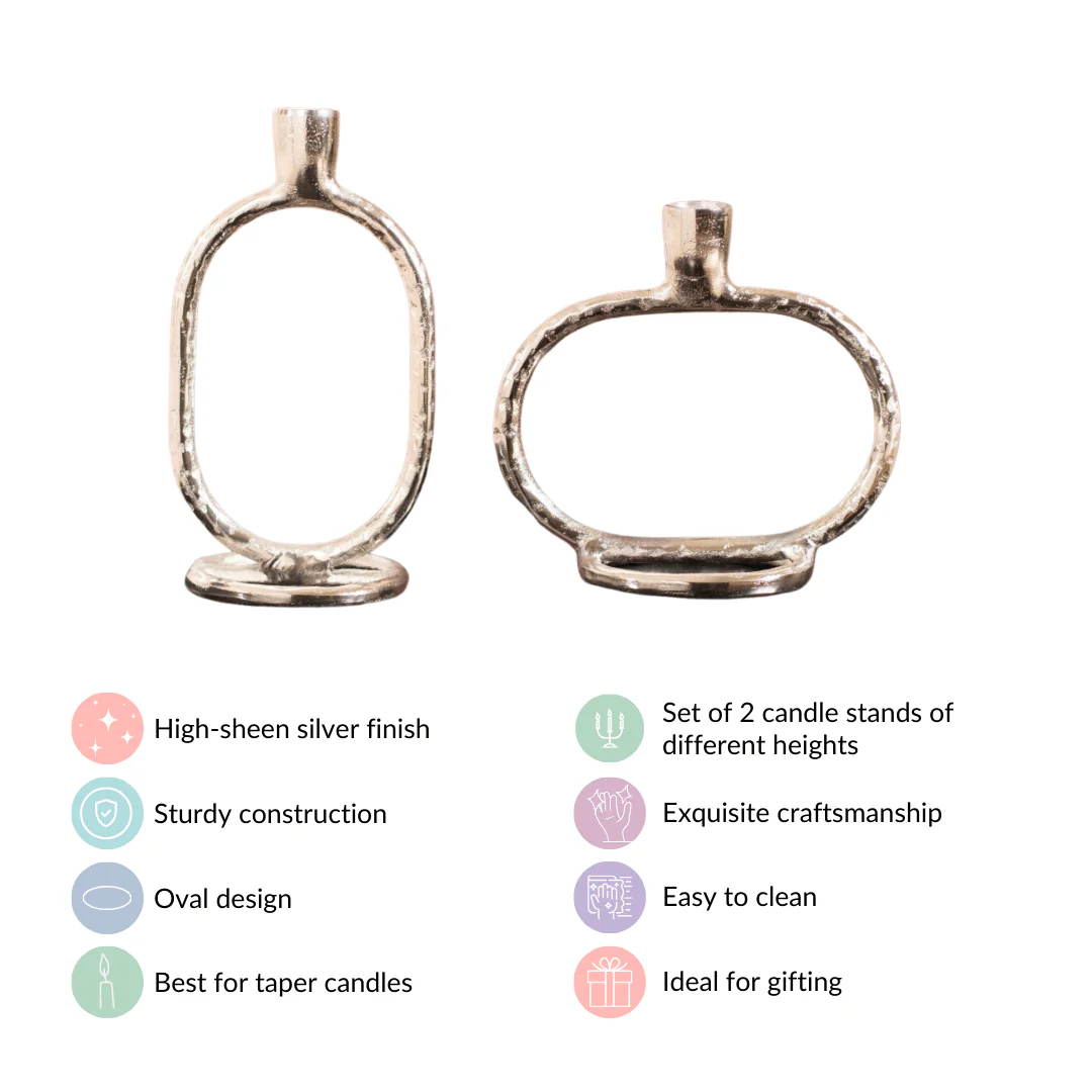 Set Of 2 Silver Modern Candle Stand - Image 4