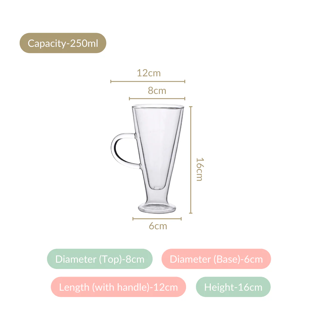 Set Of 2 Tall Double Wall Glass With Handle 250ml - Image 4
