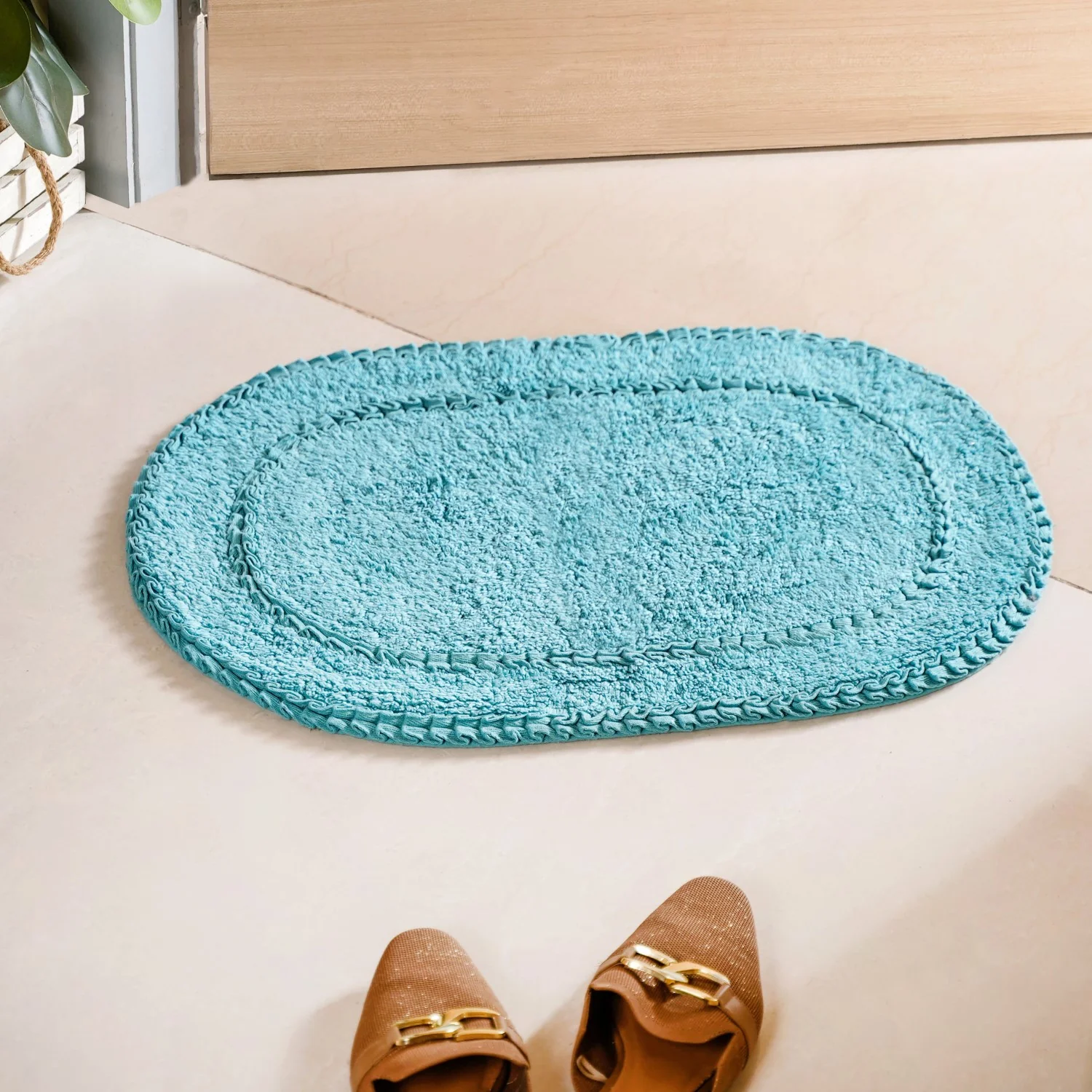 Set Of 2 Tufted Pure Cotton Door Mat Blue 24x16 Inch - Image 2