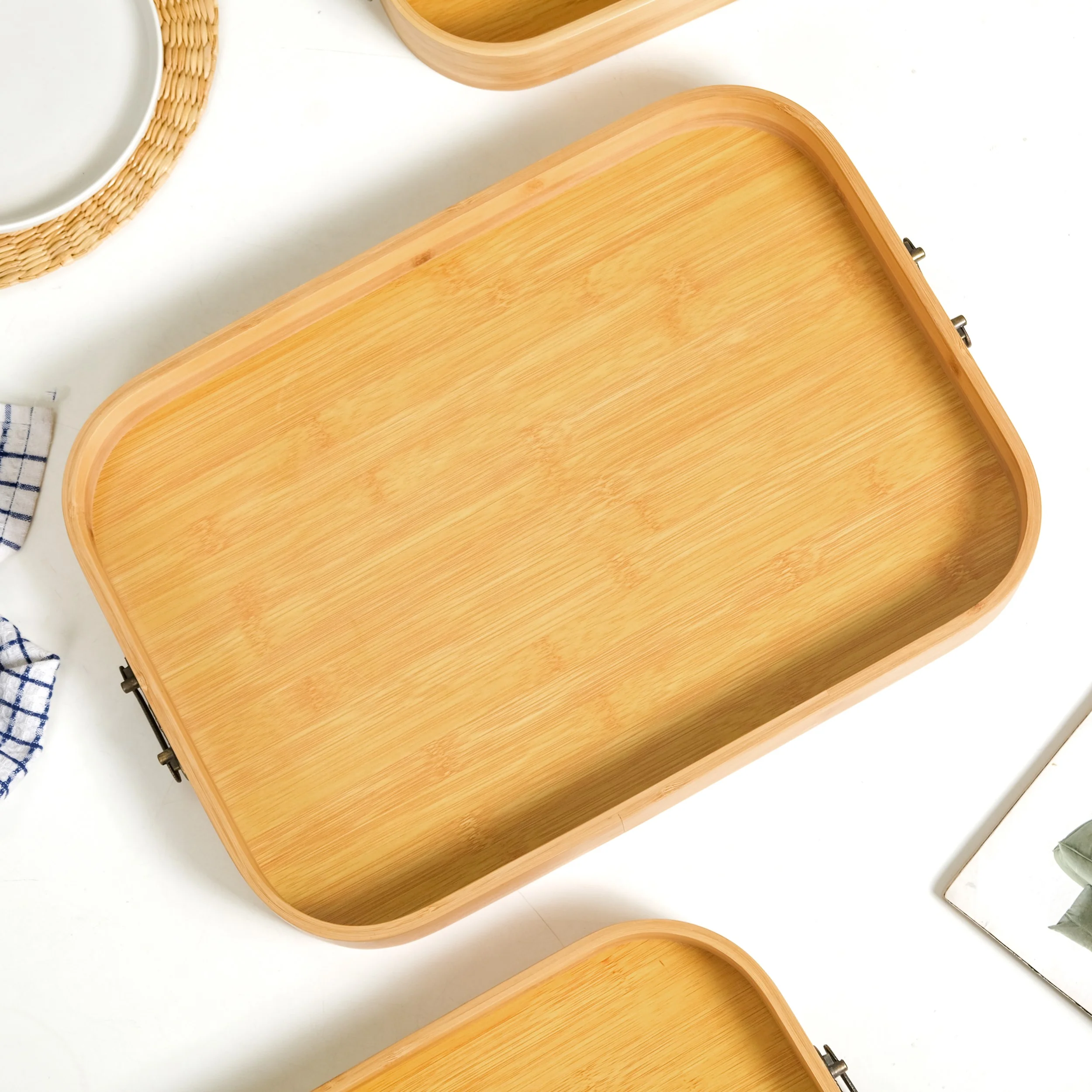 Set Of 3 Bamboo Wood Serving Trays With Handles - Image 6