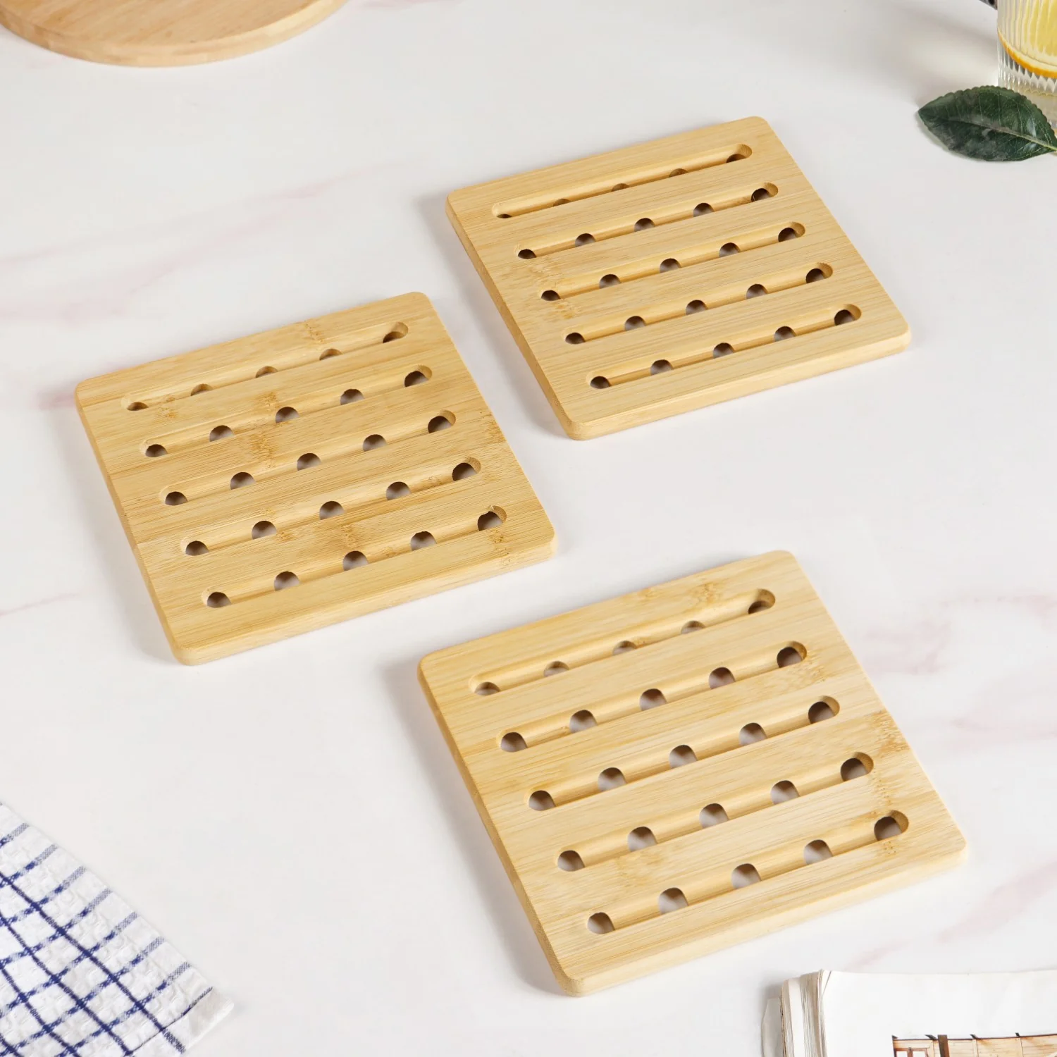 Set Of 3 Bamboo Wood Square Trivet - Image 2