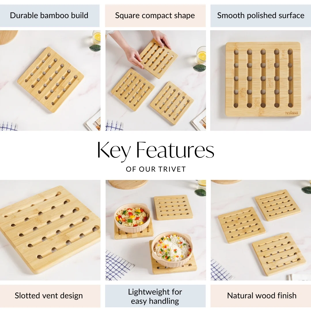 Set Of 3 Bamboo Wood Square Trivet - Image 5