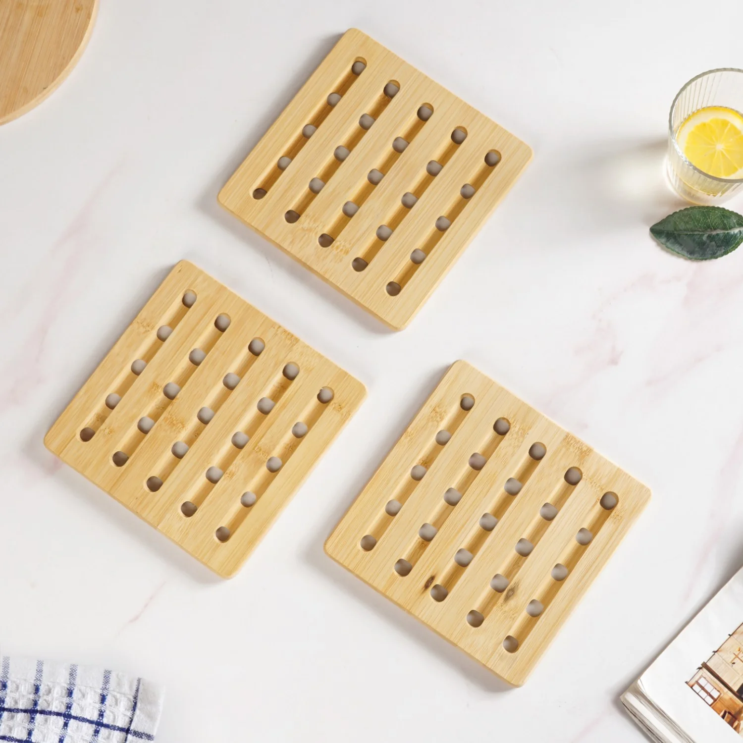 Set Of 3 Bamboo Wood Square Trivet - Image 7