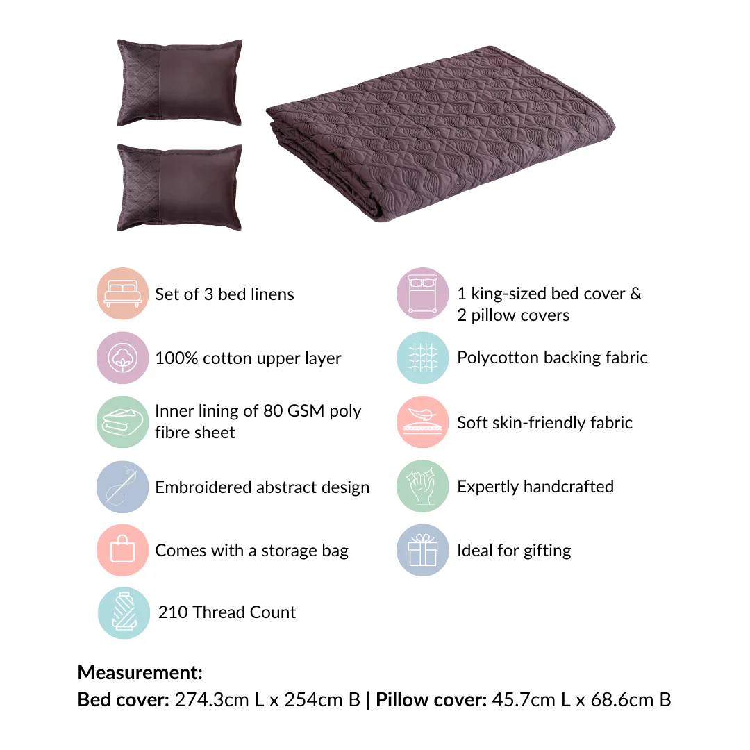 Set Of 3 Cotton King Size Bed Cover And Pillowcases - Image 7