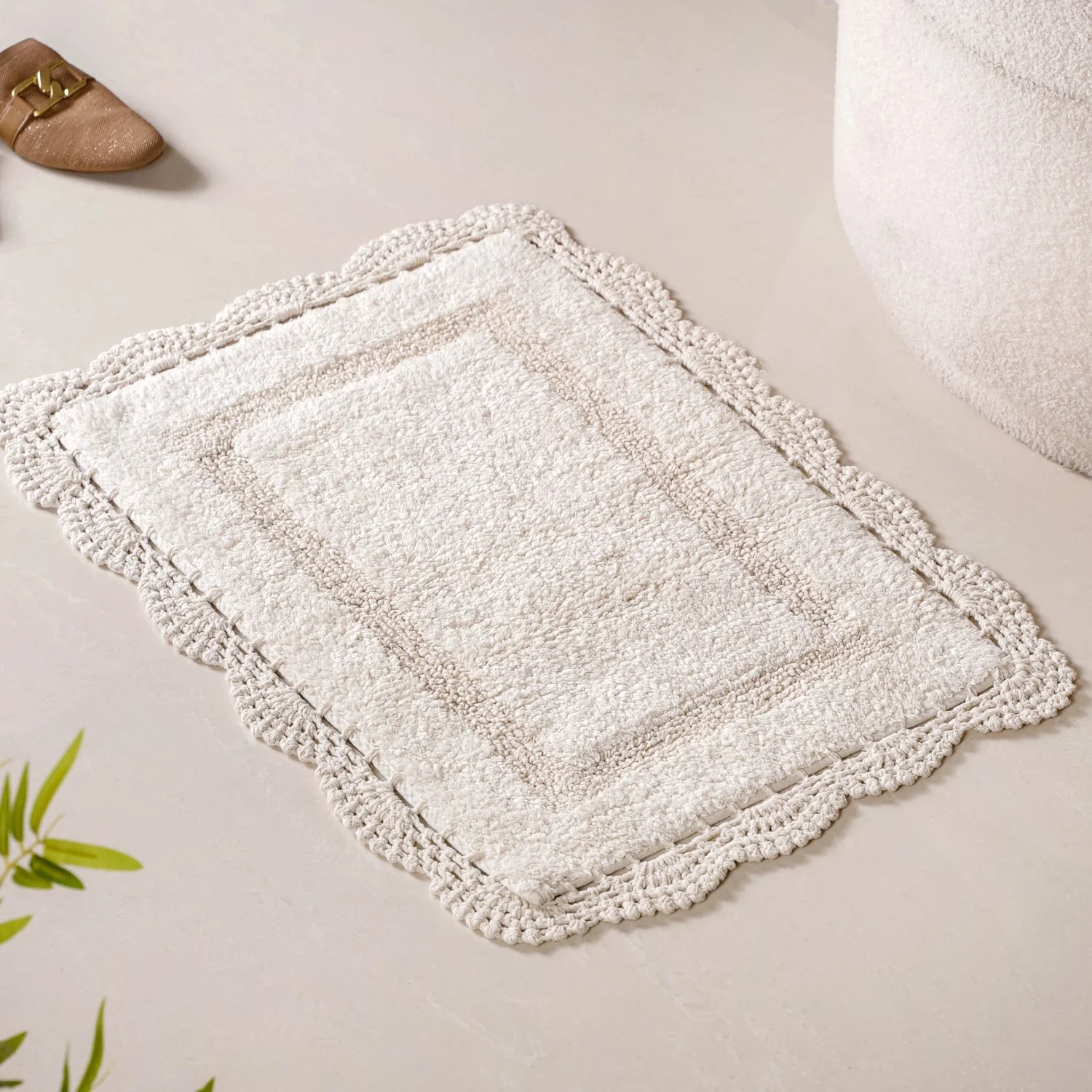 Set Of 3 Crochet Bordered Cotton Floor Mats 29x21 Inch - Image 2