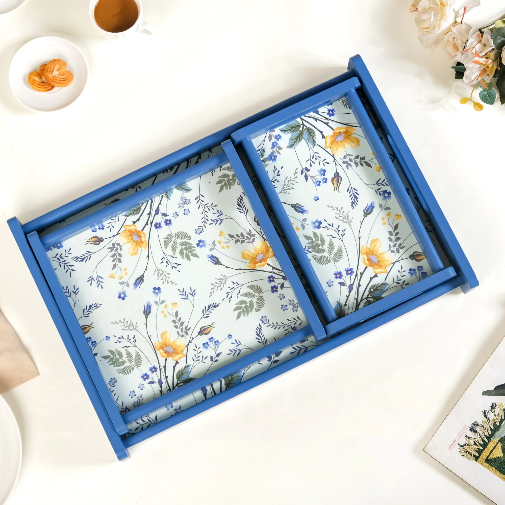 Set Of 3 Flower Field Wooden Serving Trays - Image 10