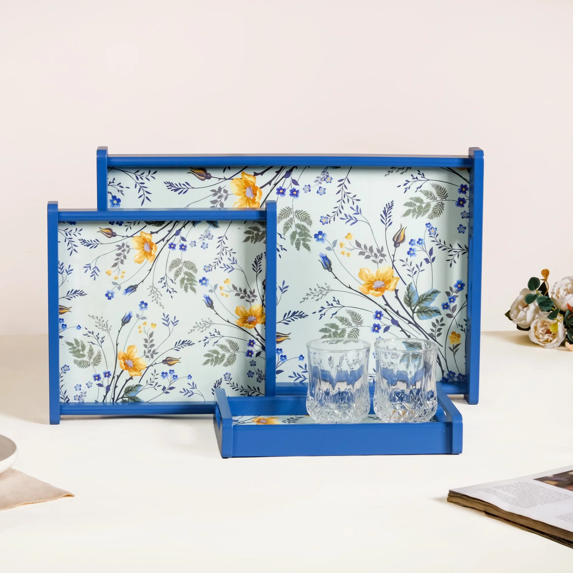 Set Of 3 Flower Field Wooden Serving Trays - Image 11
