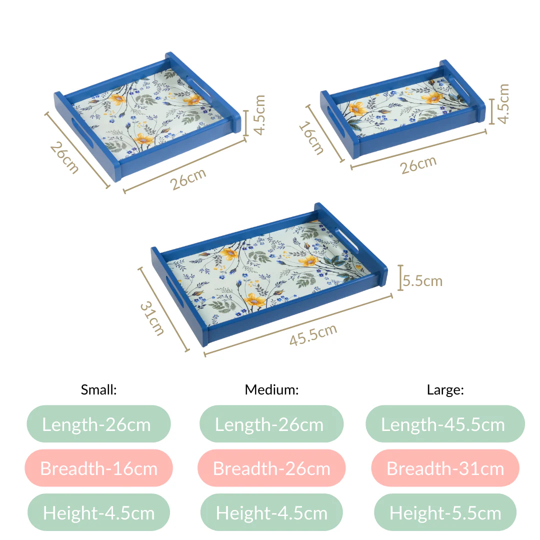 Set Of 3 Flower Field Wooden Serving Trays - Image 4