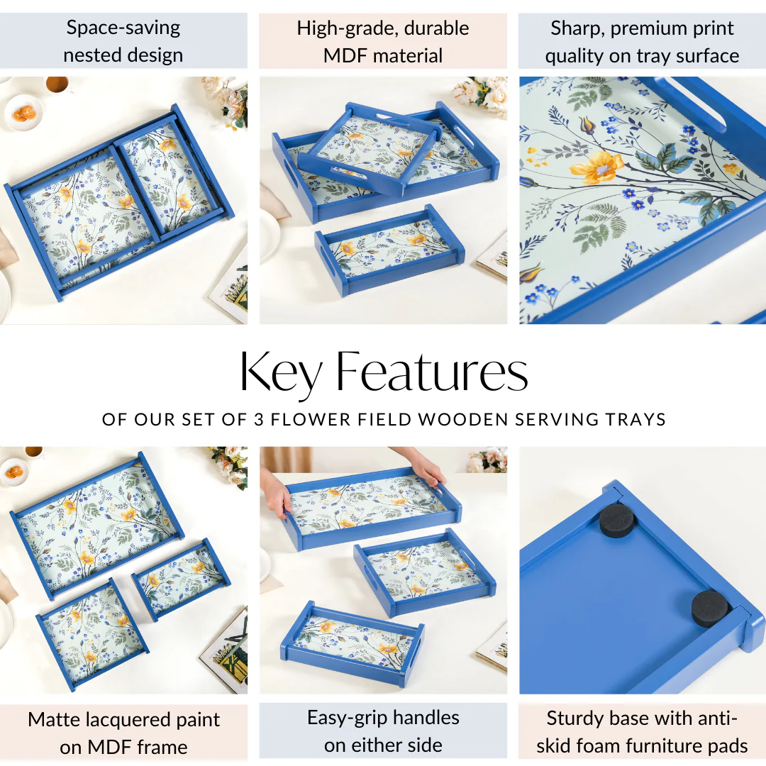 Set Of 3 Flower Field Wooden Serving Trays - Image 5
