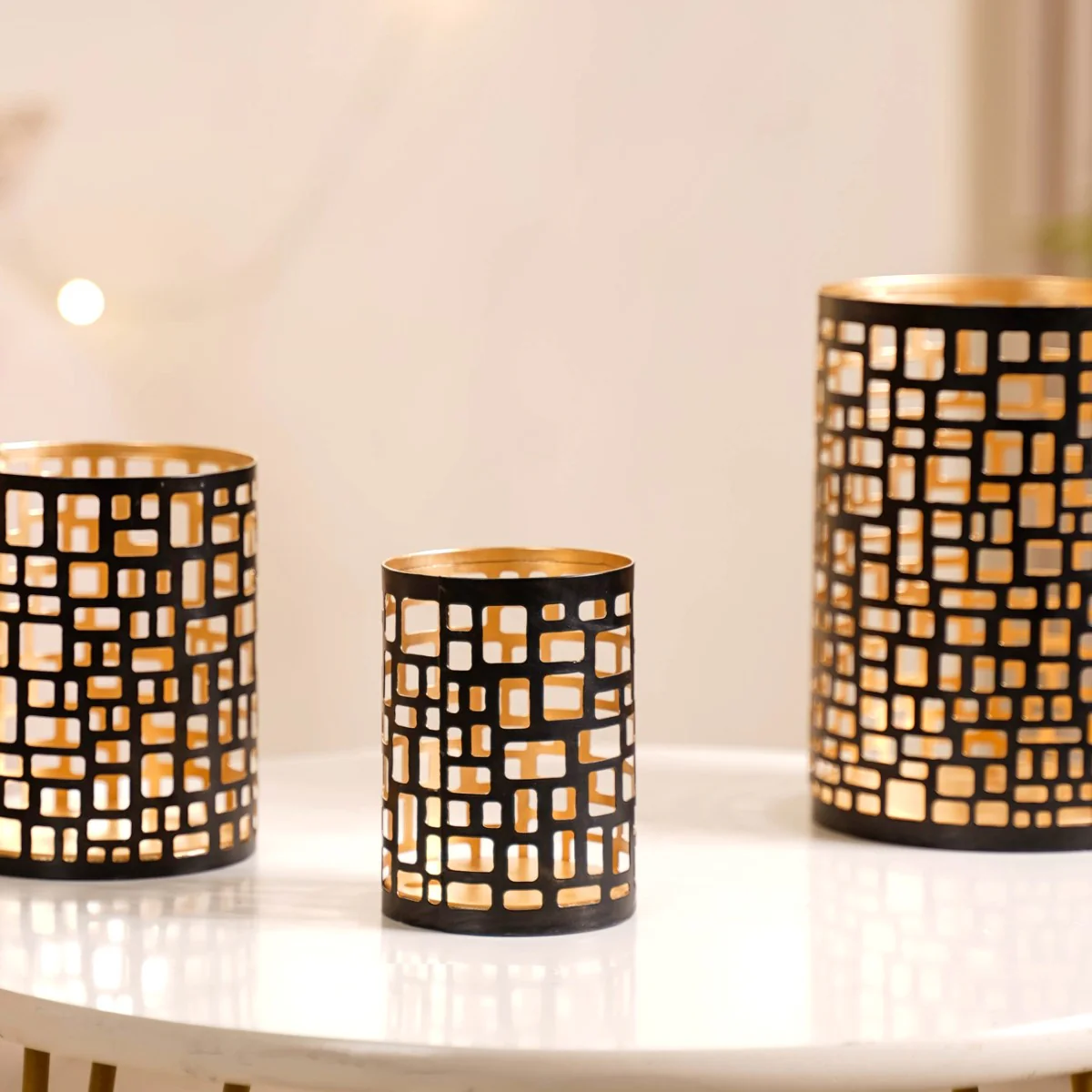 Set of 3 Luxe Metal Cutwork Votive Holder - Image 10