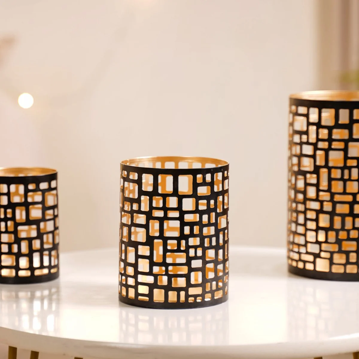 Set of 3 Luxe Metal Cutwork Votive Holder - Image 12
