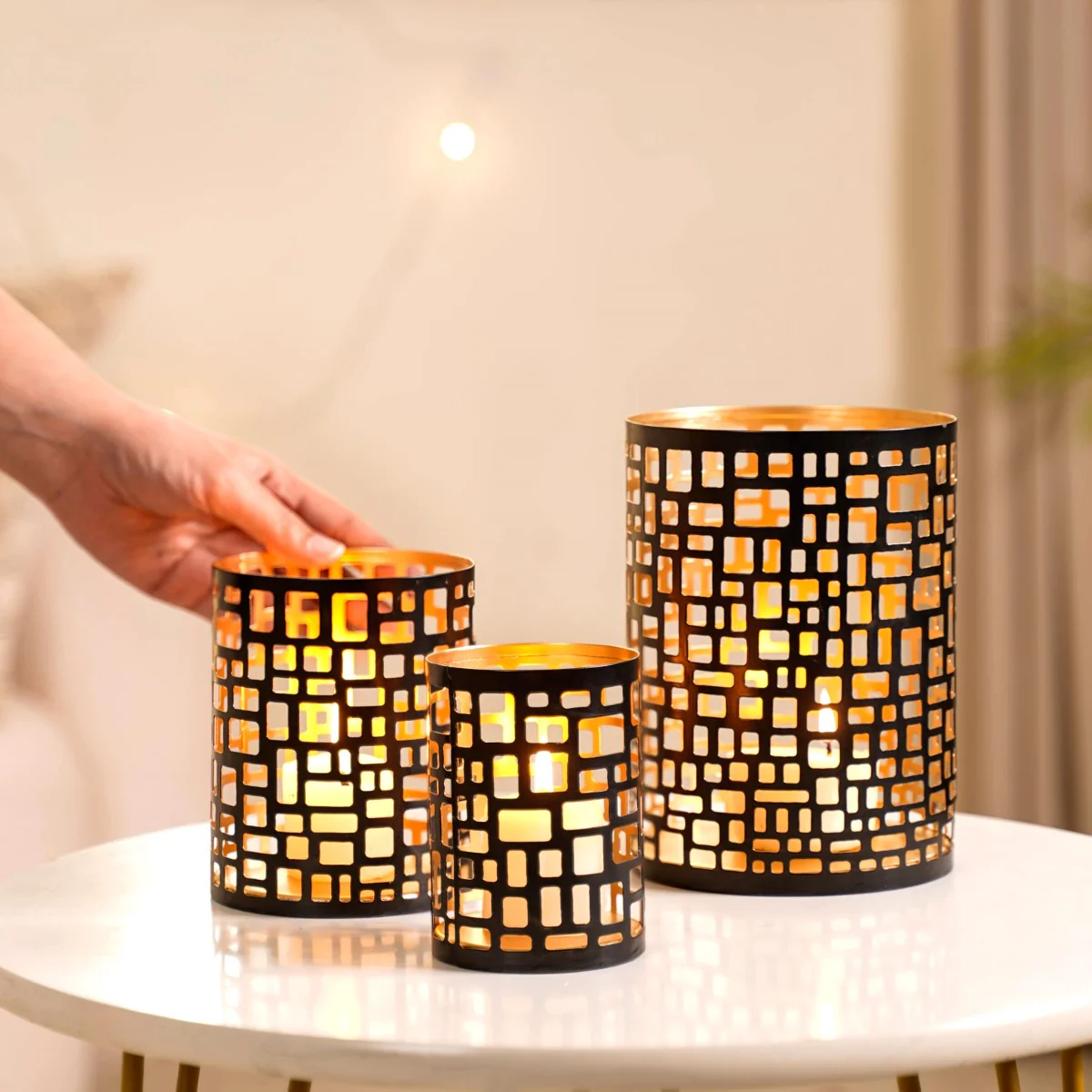 Set of 3 Luxe Metal Cutwork Votive Holder - Image 2