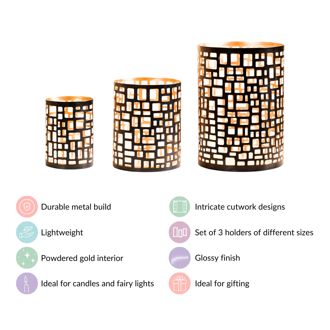 Set of 3 Luxe Metal Cutwork Votive Holder - Image 5