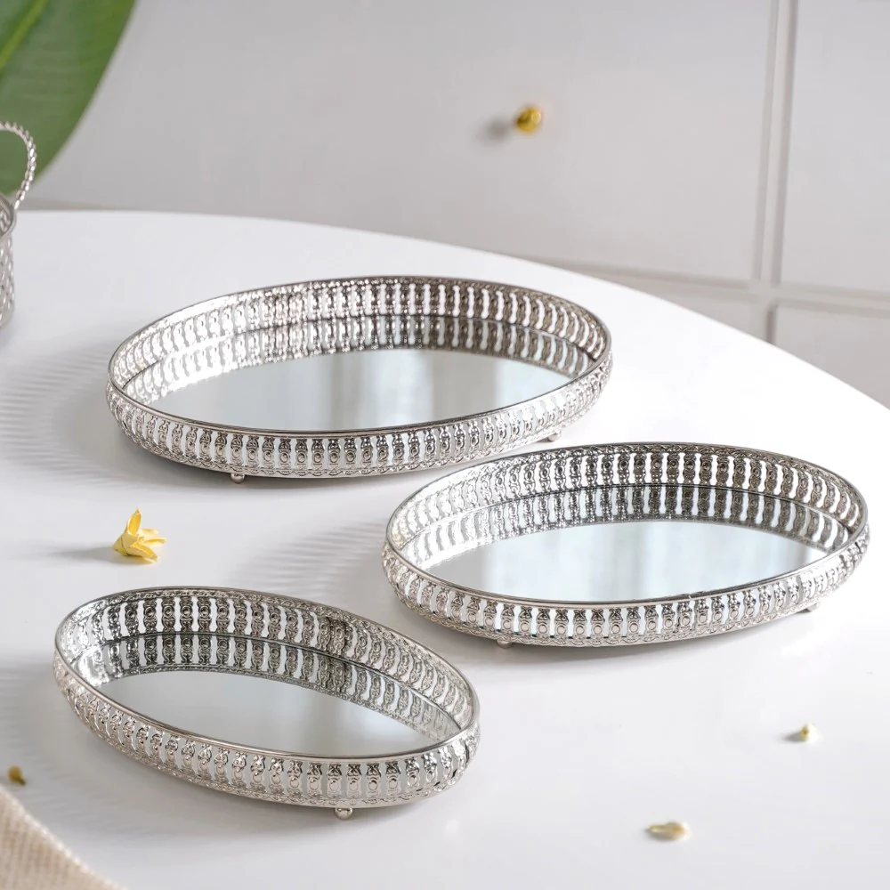 Set Of 3 Luxury Metal Tray Silver - Image 15