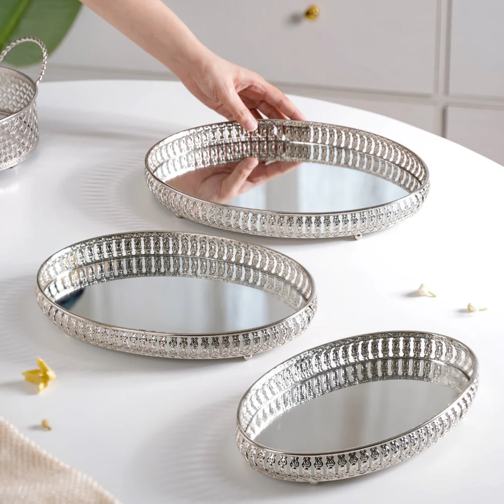 Set Of 3 Luxury Metal Tray Silver - Image 2