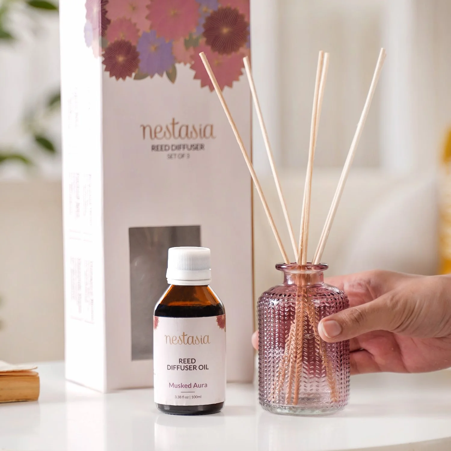 Set Of 3 Musked Aura Fragrance Bottle And Reed Diffuser - Image 3