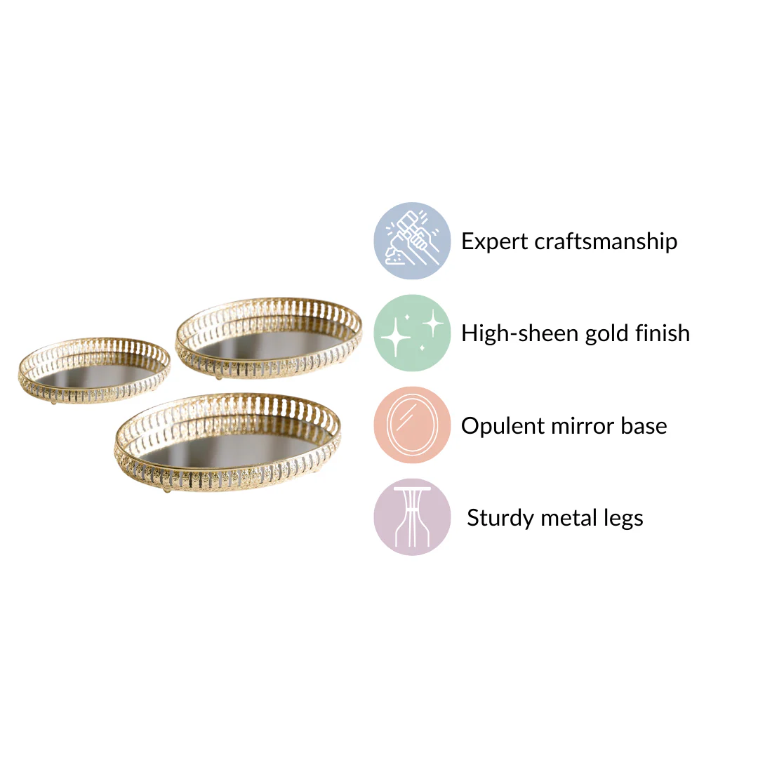 Set Of 3 Oval Metal Tray Gold - Image 5