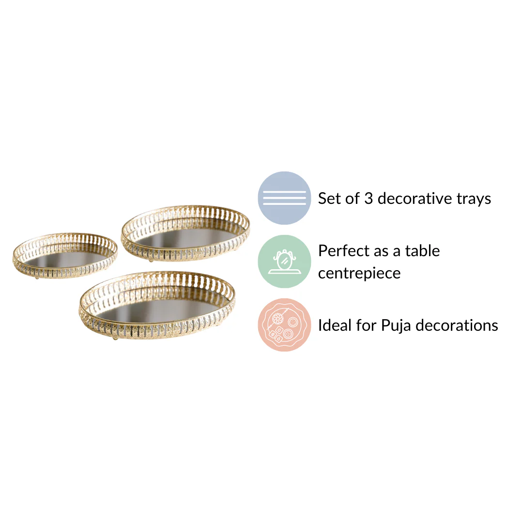 Set Of 3 Oval Metal Tray Gold - Image 7