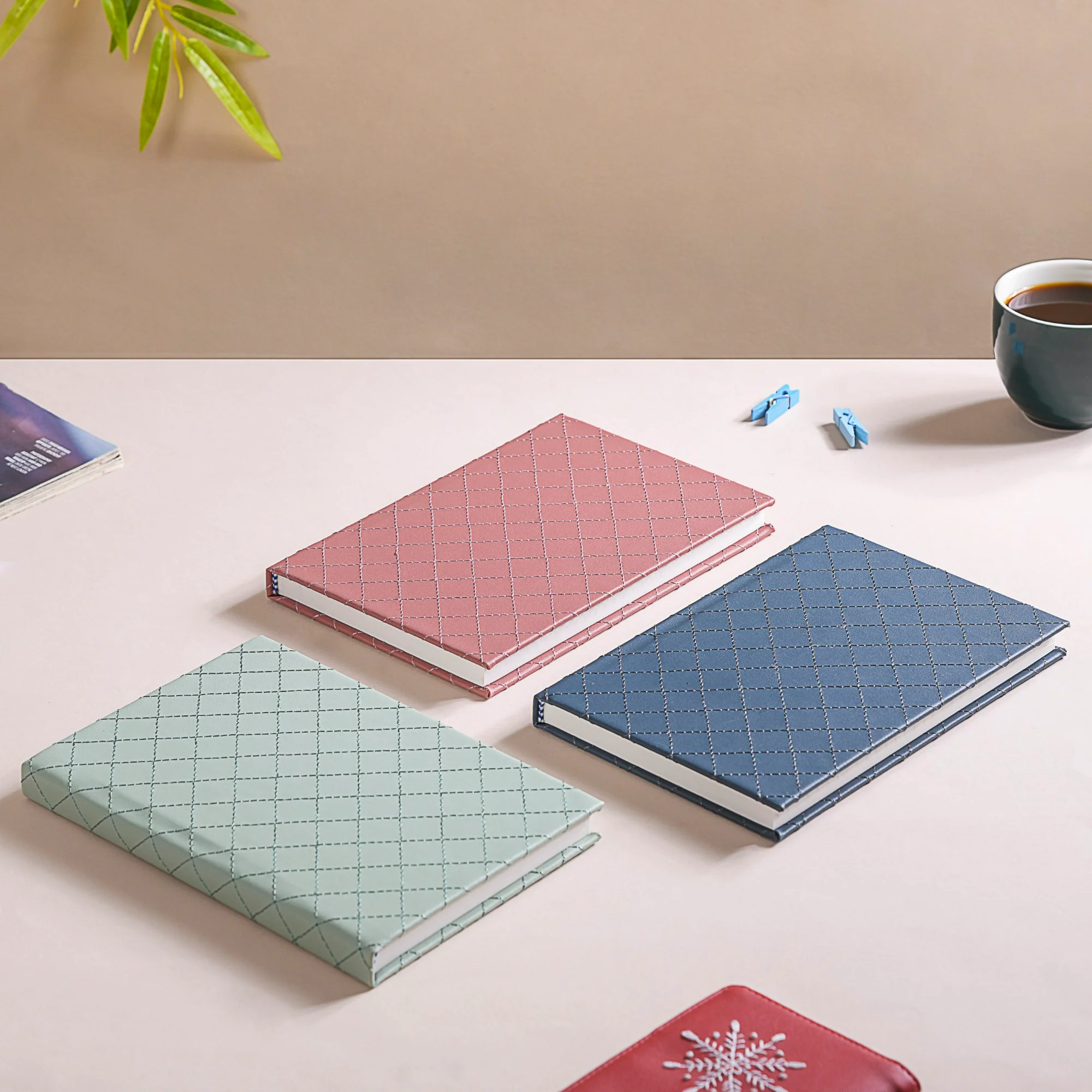 Set Of 3 Quilted Faux Leather A5 Notebooks - Image 4