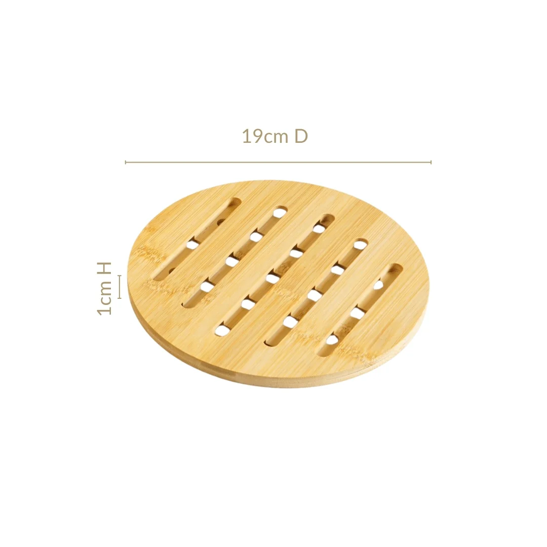 Set Of 3 Round Bamboo Wood Trivet - Image 3