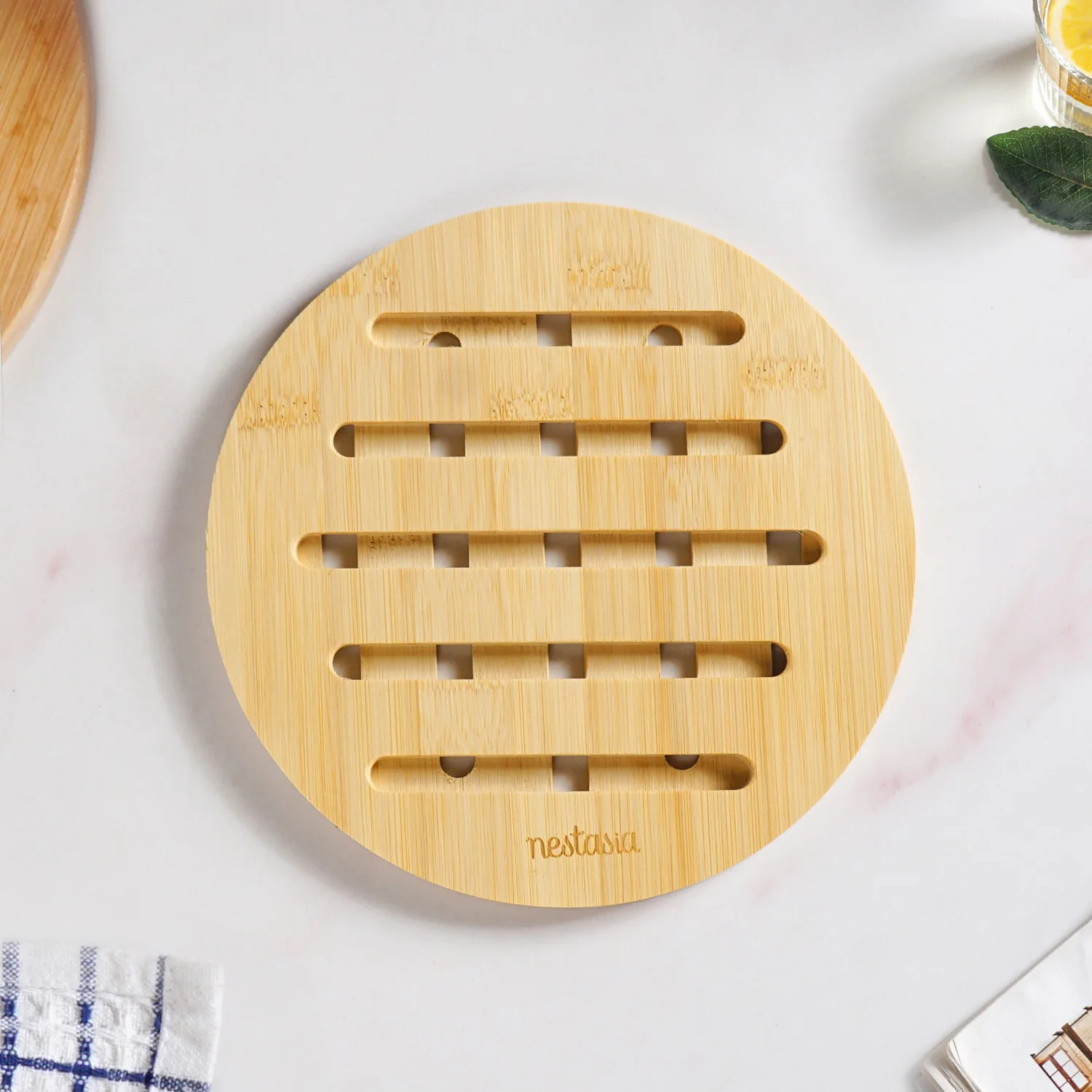 Set Of 3 Round Bamboo Wood Trivet - Image 6