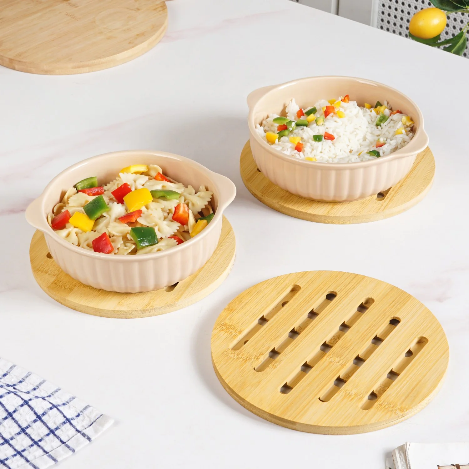Set Of 3 Round Bamboo Wood Trivet - Image 8