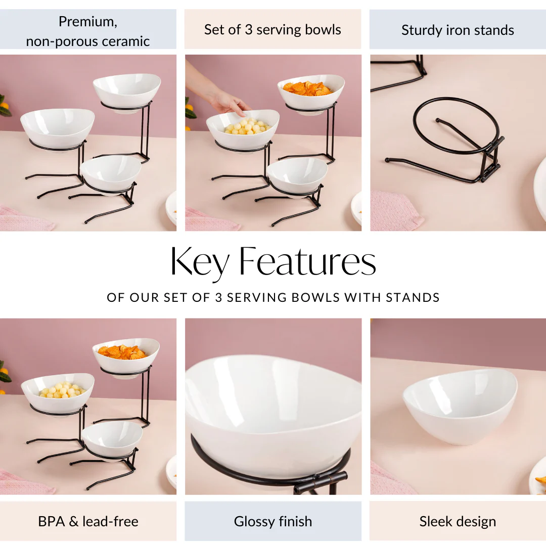 Set Of 3 Serving Bowls With Stands - Image 5