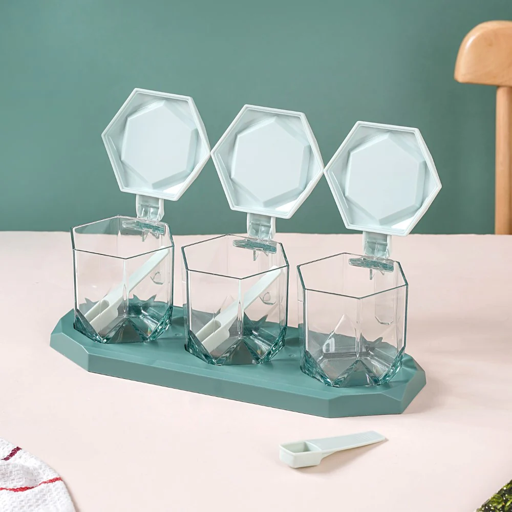 Set of 3 Spice Jars With Spoons Green - Image 5