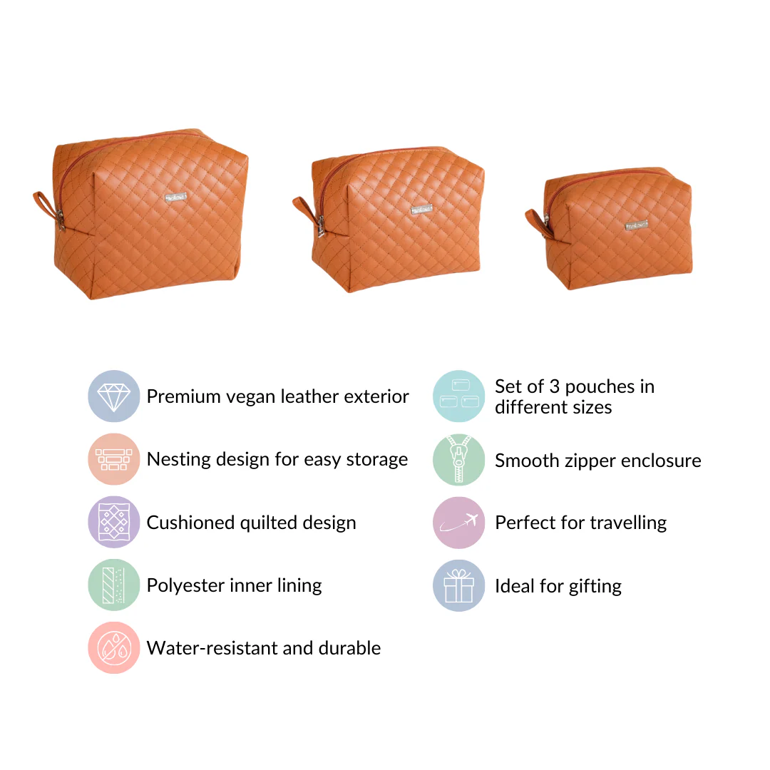 Set Of 3 Water Resistant Makeup Pouches Tan - Image 5