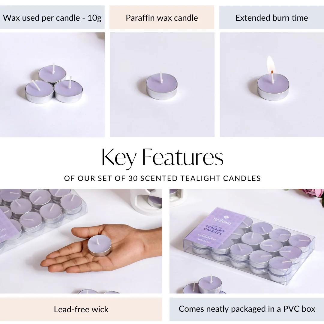 Set Of 30 Lavender Latte Scented Tealights For Home Decor - Image 5