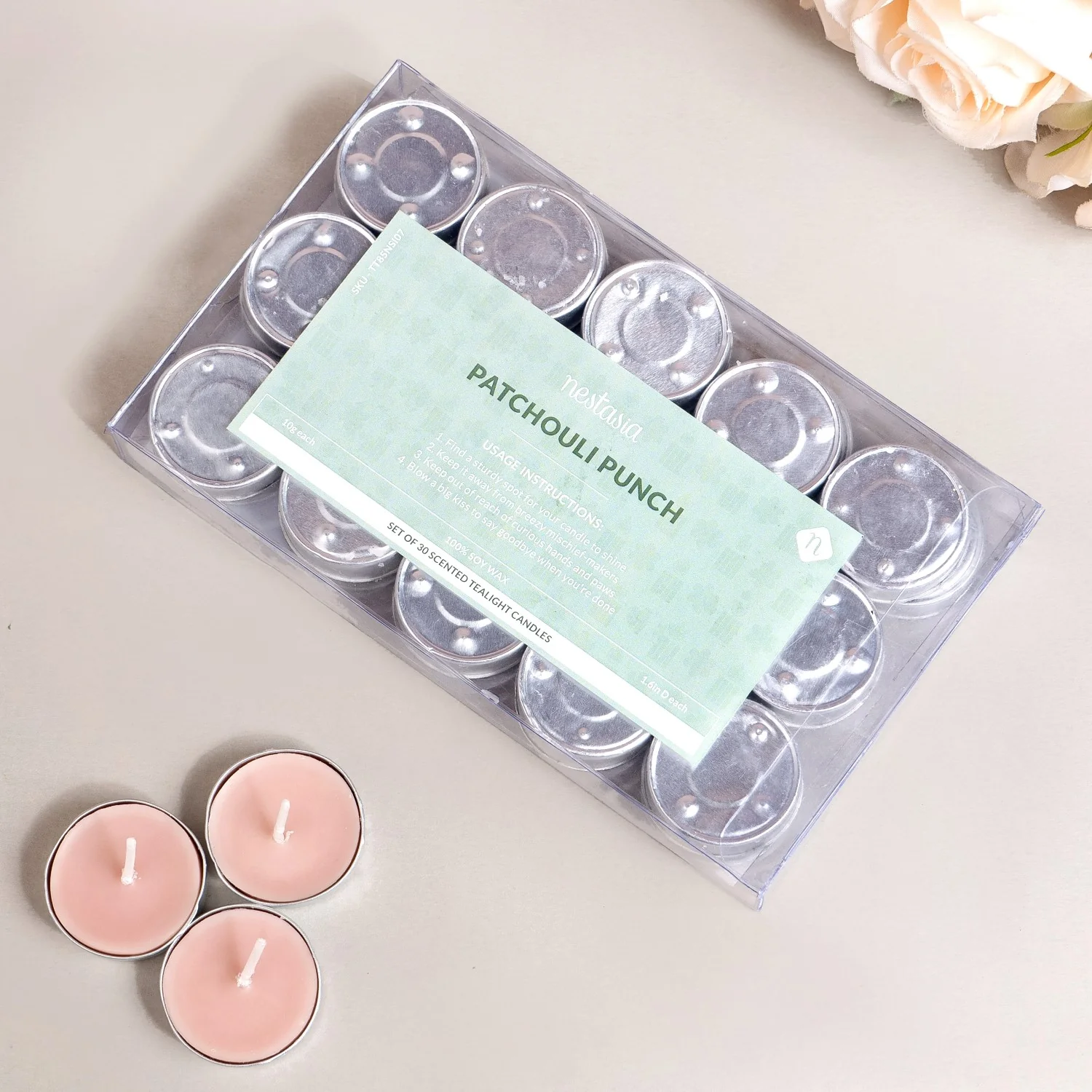 Set of 30 Patchouli Punch Aromatic Tealight Candles For Diffuser - Image 3