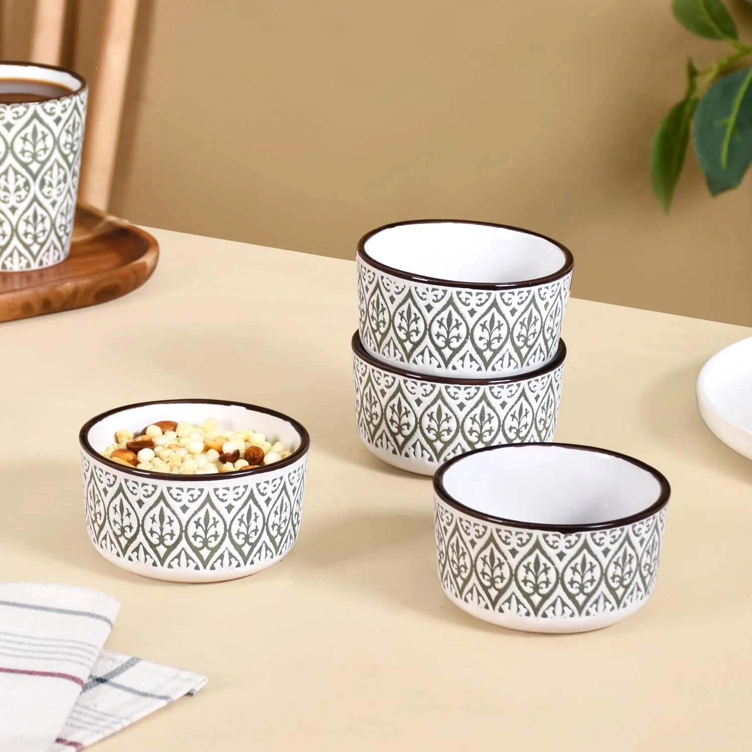 Set Of 4 Baroque Ceramic Small Bowl Green 200ml - Image 2