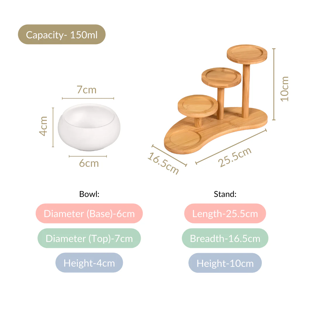 Set Of 4 Ceramic Bowls With Staircase Wooden Stand - Image 4