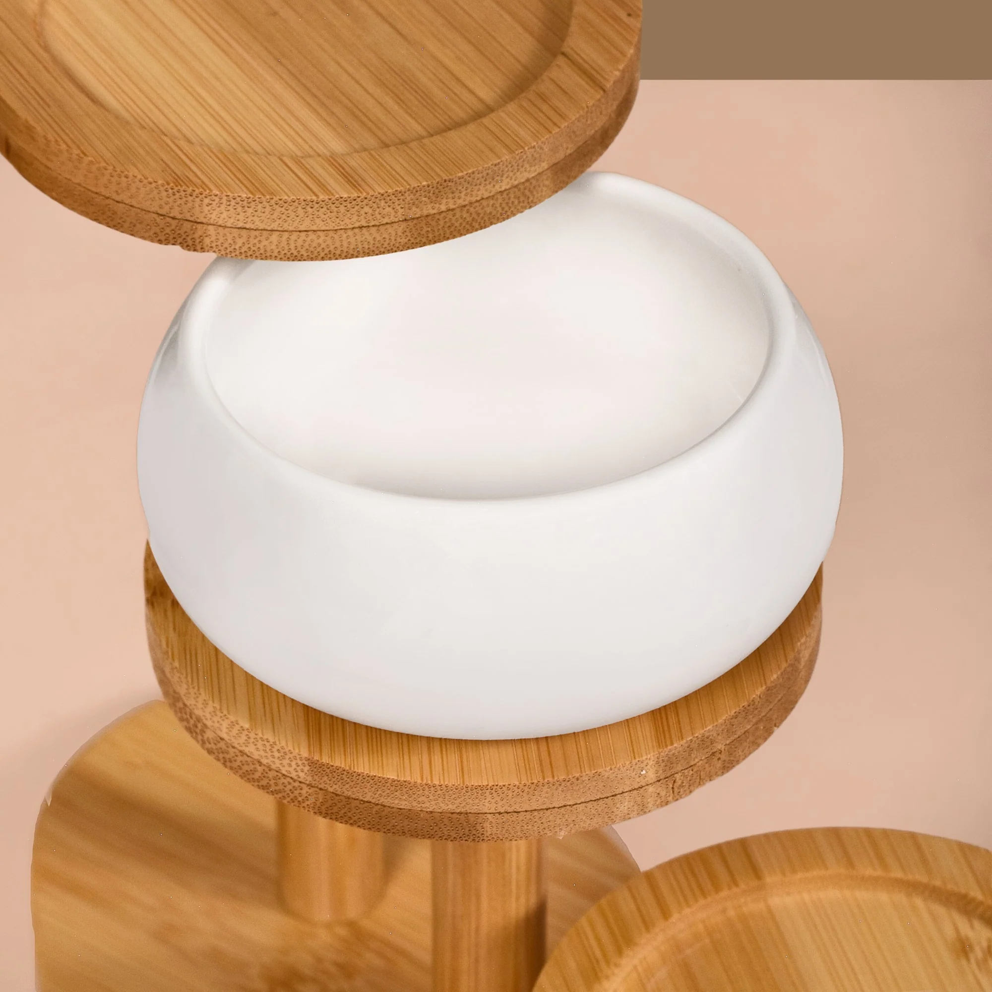 Set Of 4 Ceramic Bowls With Staircase Wooden Stand - Image 7