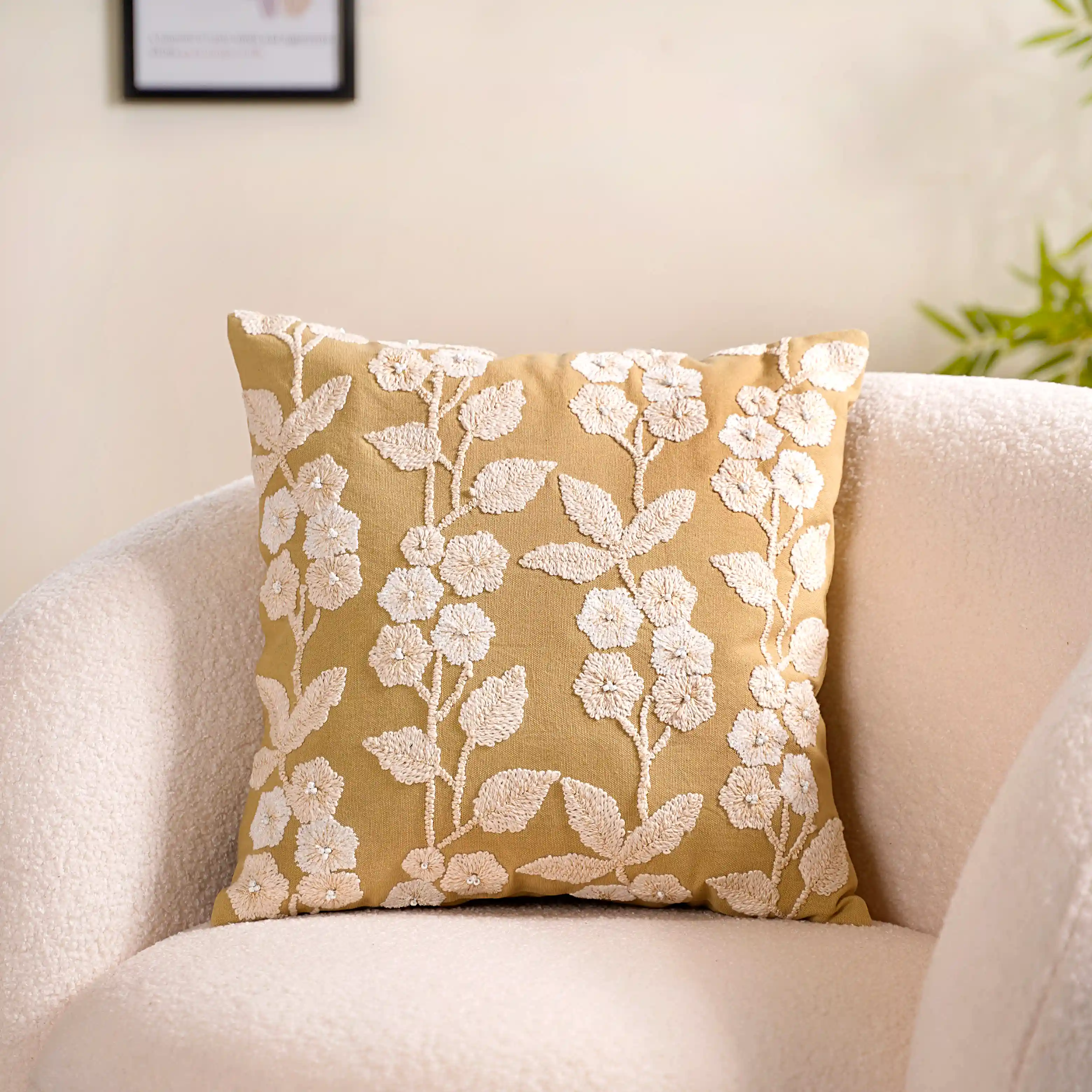 Set Of 4 Colourful Floral Embroidered Cushion Cover 16x16 Inch - Image 3