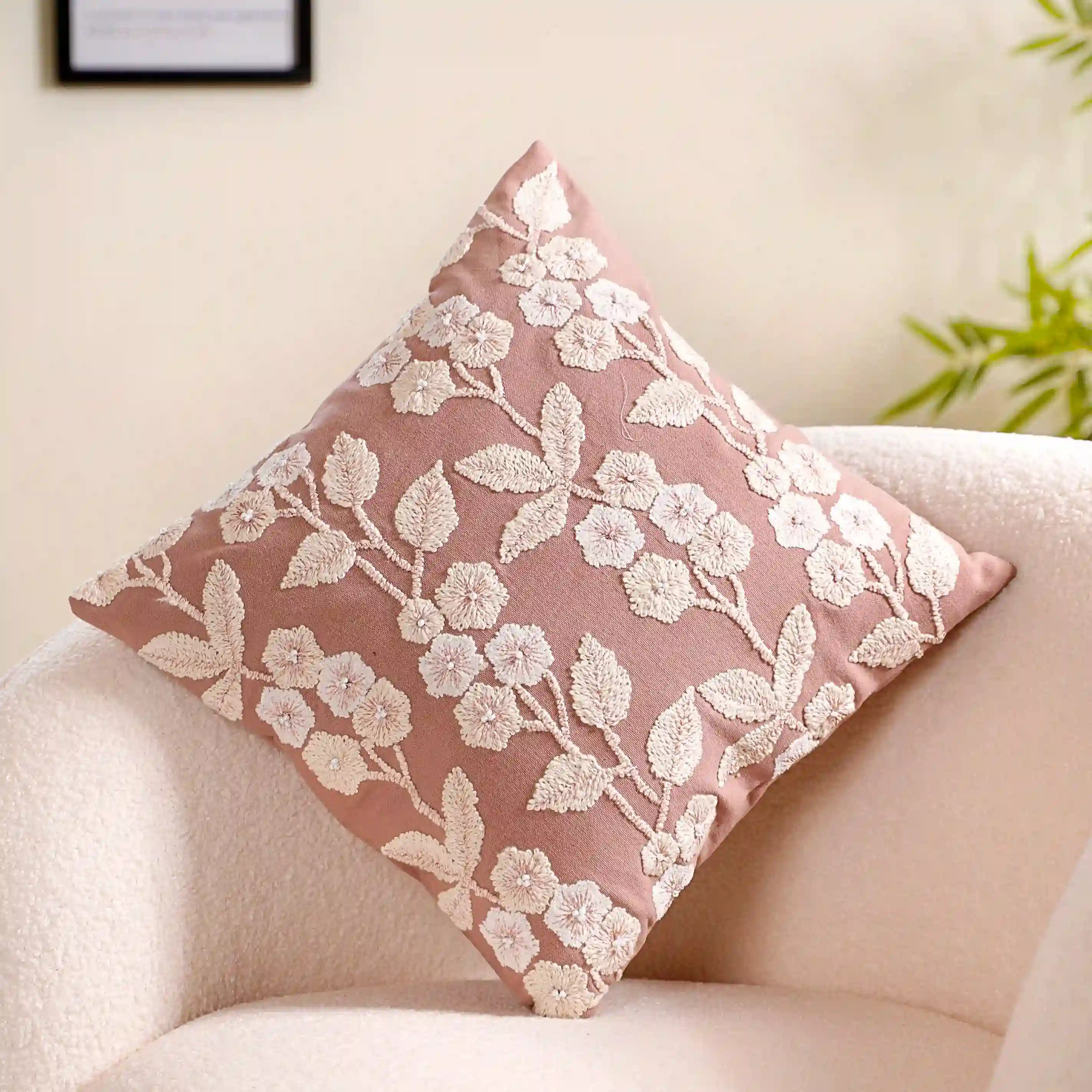 Set Of 4 Colourful Floral Embroidered Cushion Cover 16x16 Inch - Image 4